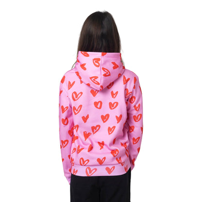Pink-Red-White - Back - Hype Girls Scribble Hearts Hoodie