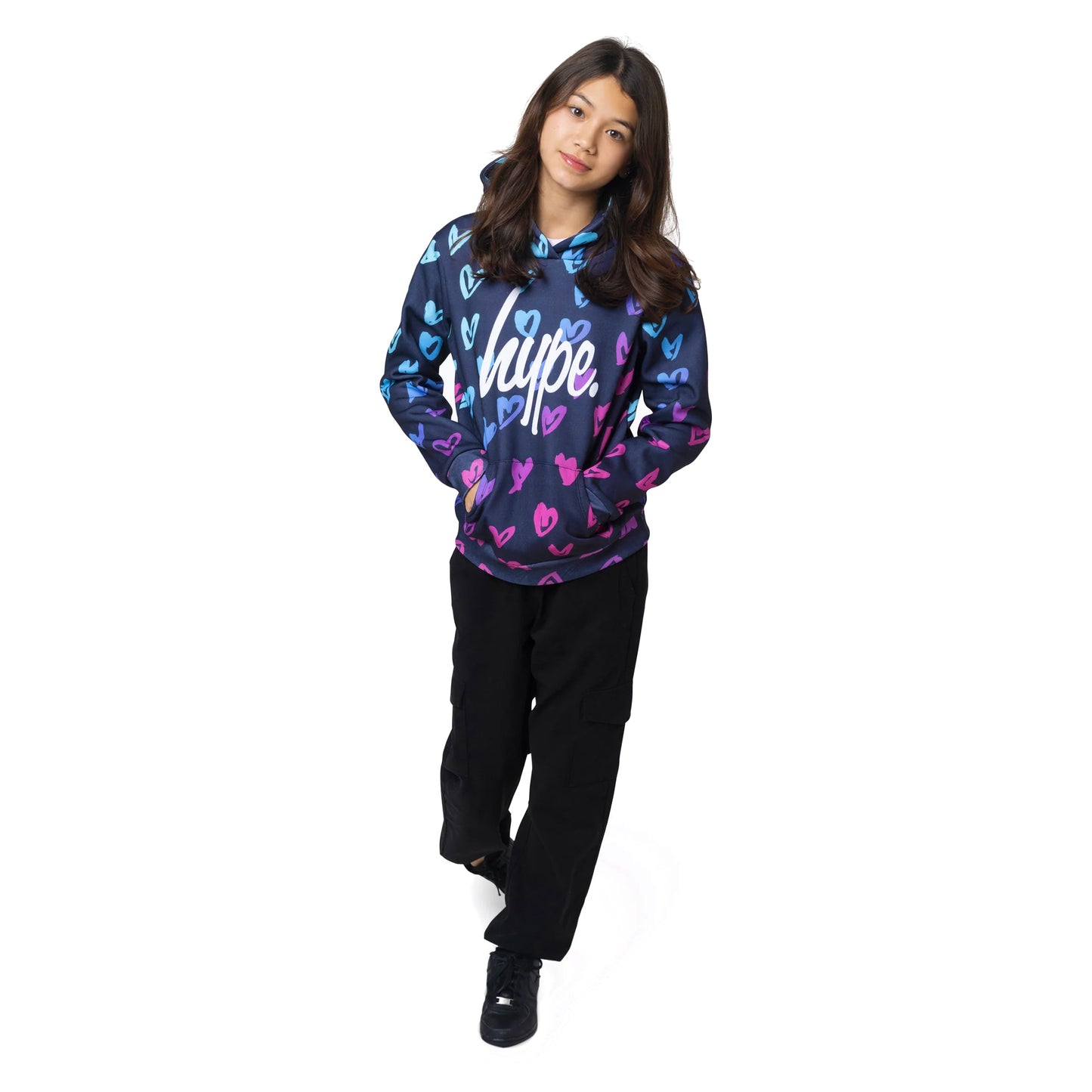 Multicoloured - Side - Hype Girls Scribble Hearts Hoodie