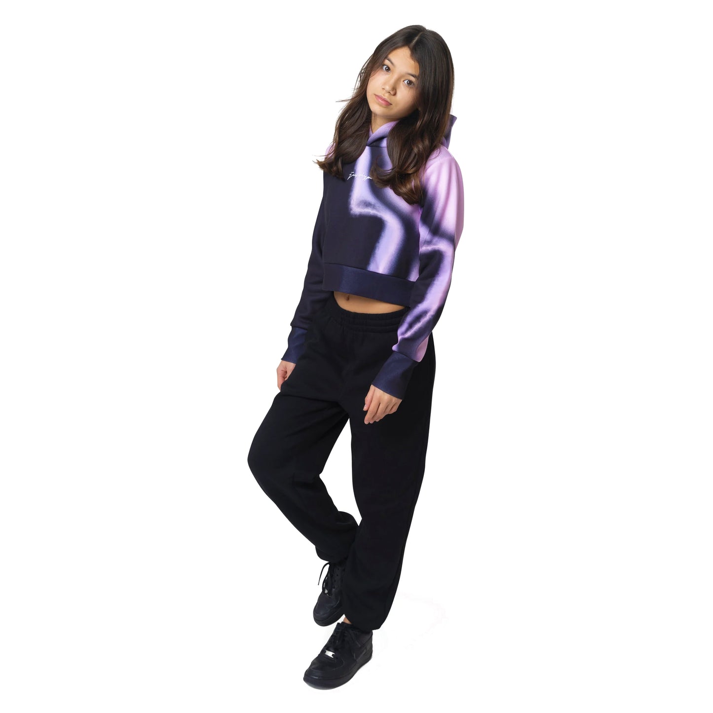 Black-Purple - Side - Hype Girls Spray Crop Hoodie