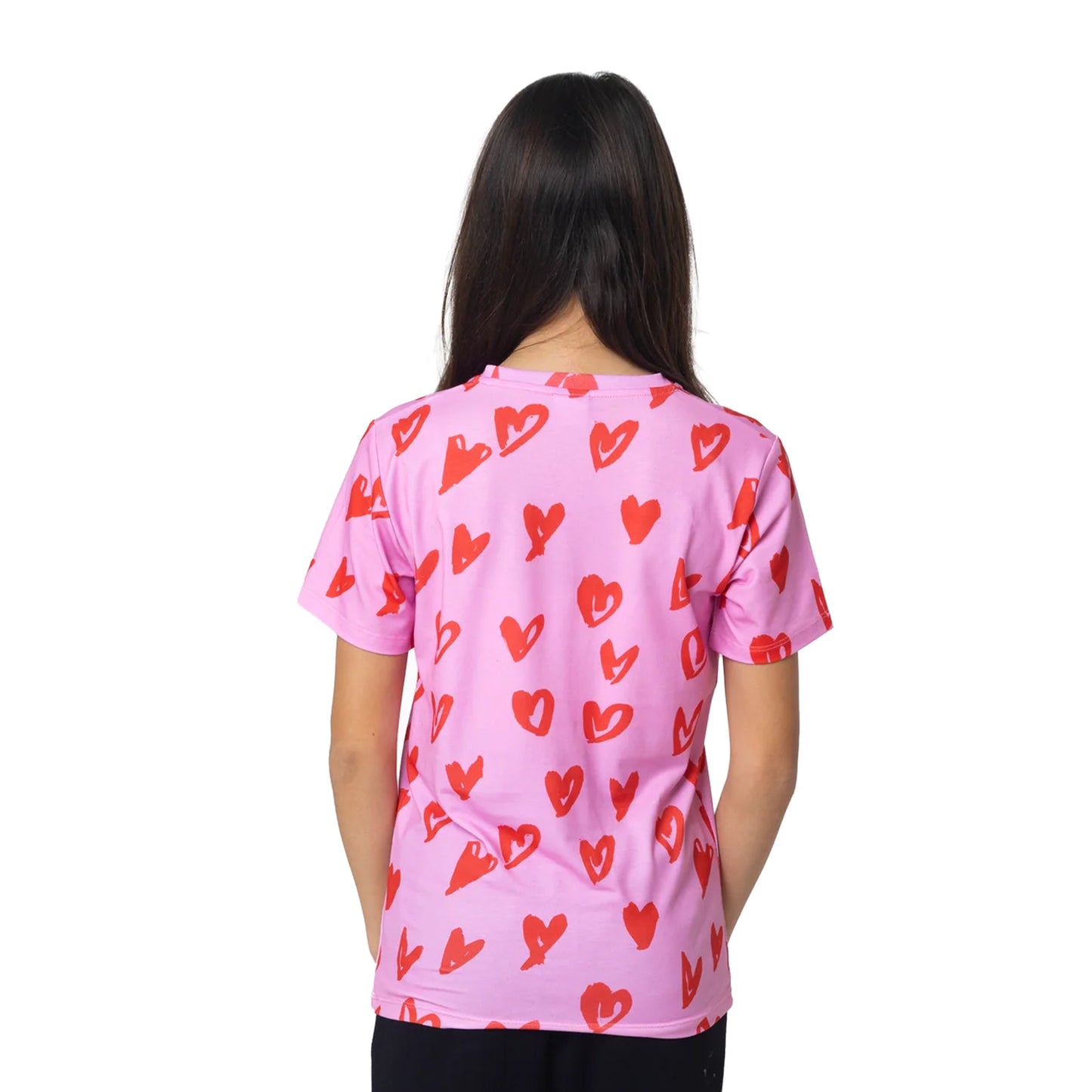 Pink-Red-White - Back - Hype Girls Scribble Hearts T-Shirt