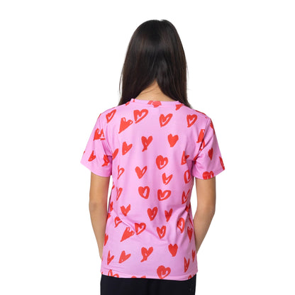 Pink-Red-White - Back - Hype Girls Scribble Hearts T-Shirt