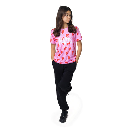Pink-Red-White - Side - Hype Girls Scribble Hearts T-Shirt