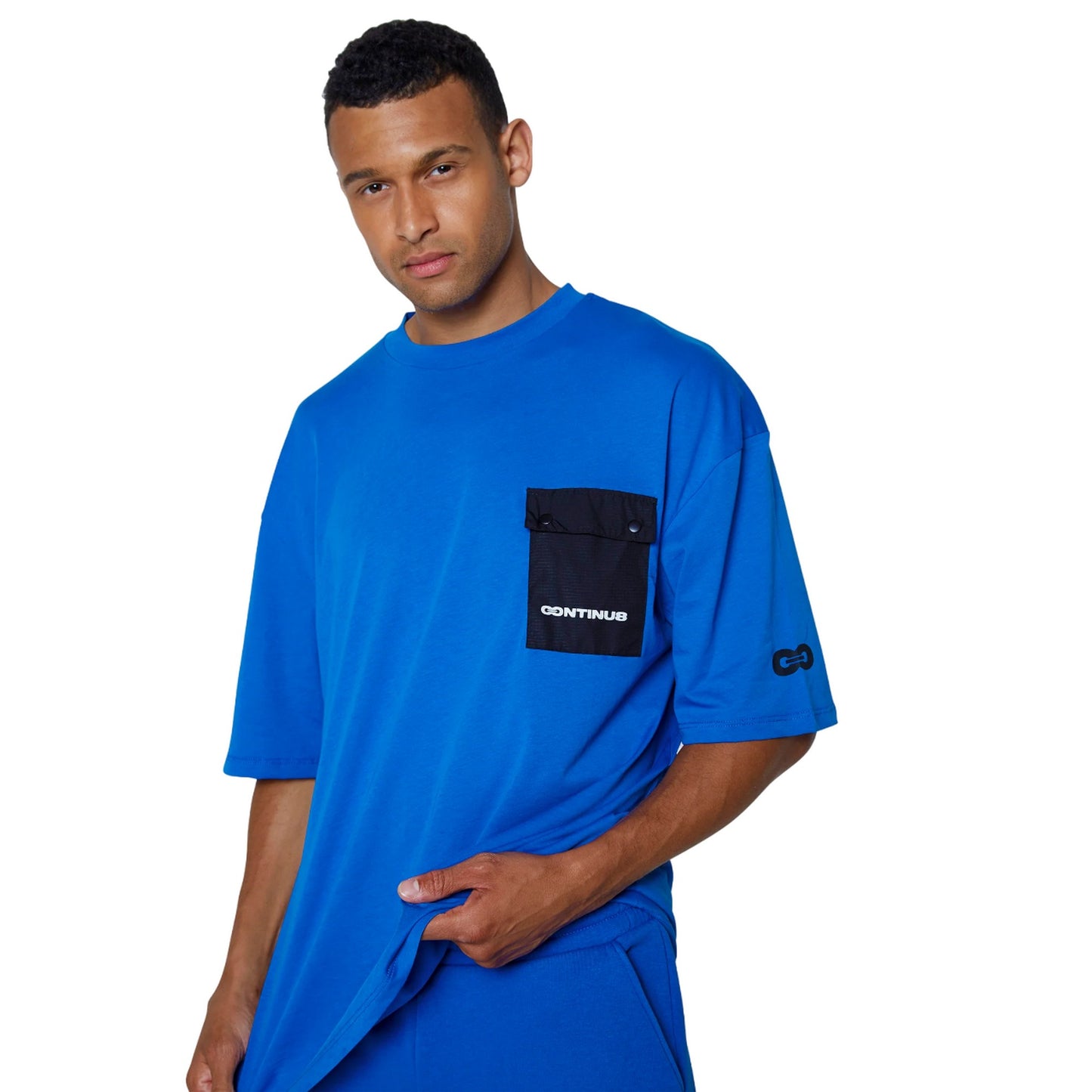 Blue - Back - Hype Unisex Adult Continu8 Cargo Pocket Boxy T-Shirt