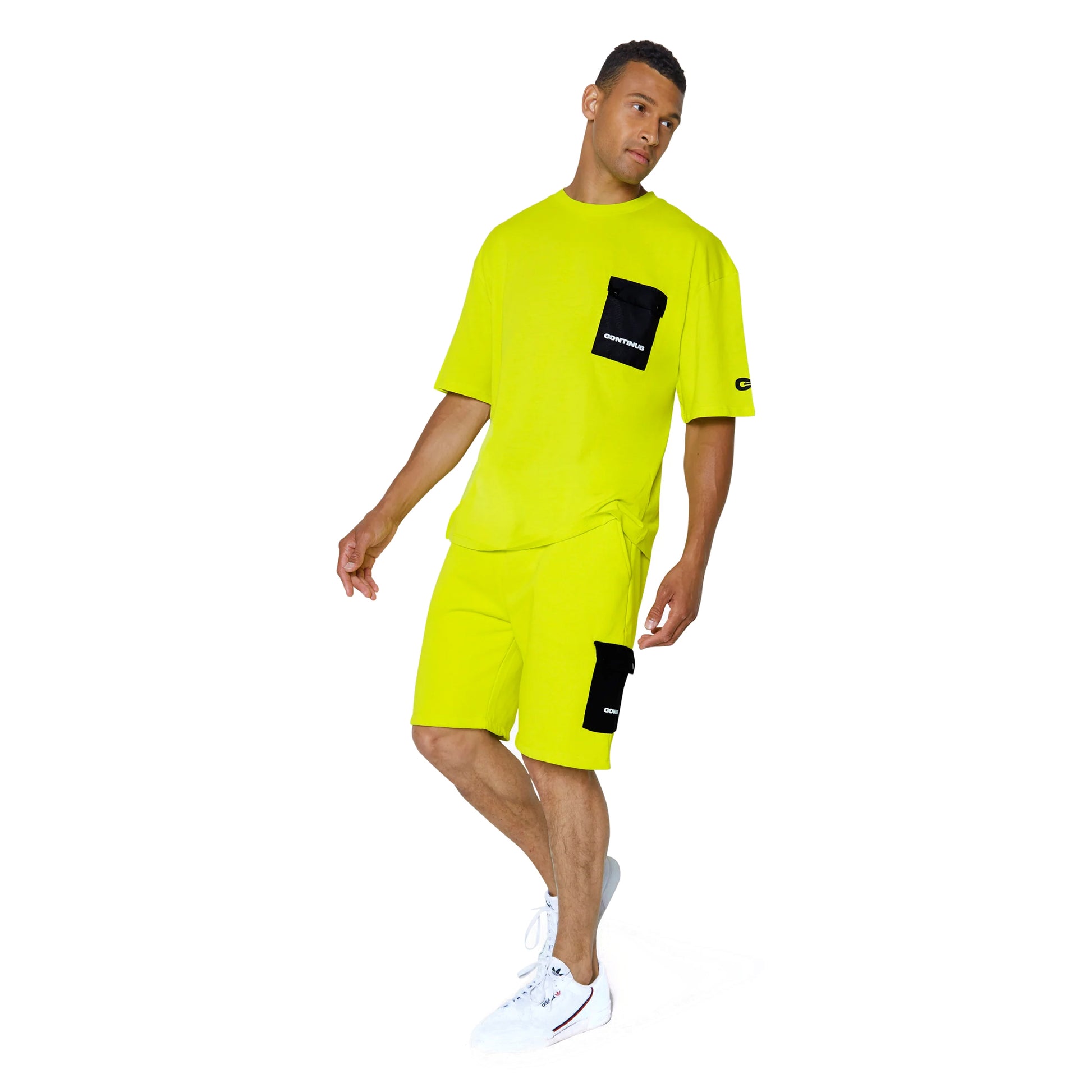 Yellow - Side - Hype Unisex Adult Continu8 Cargo Pocket Boxy T-Shirt