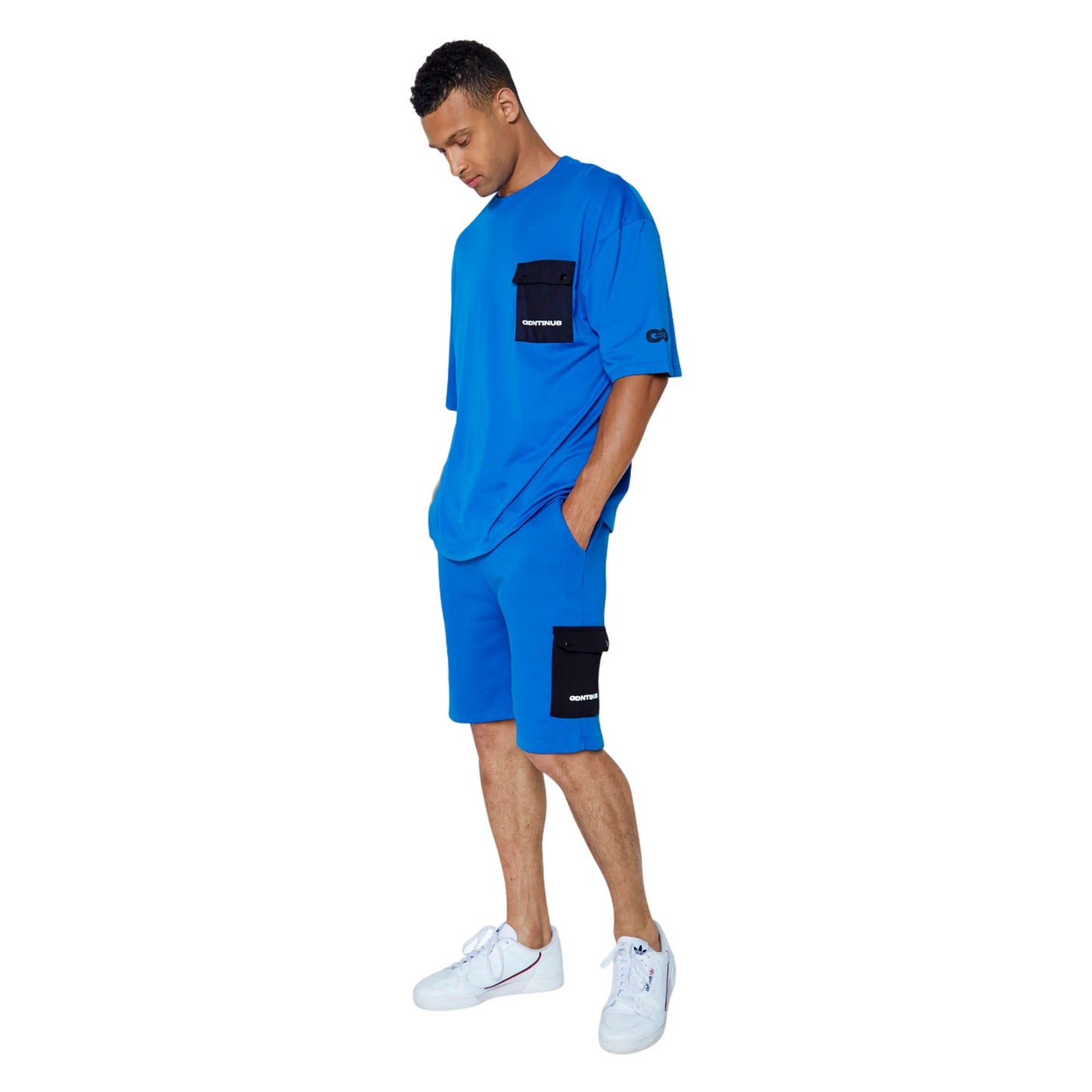 Blue - Side - Hype Unisex Adult Continu8 Cargo Pocket Boxy T-Shirt