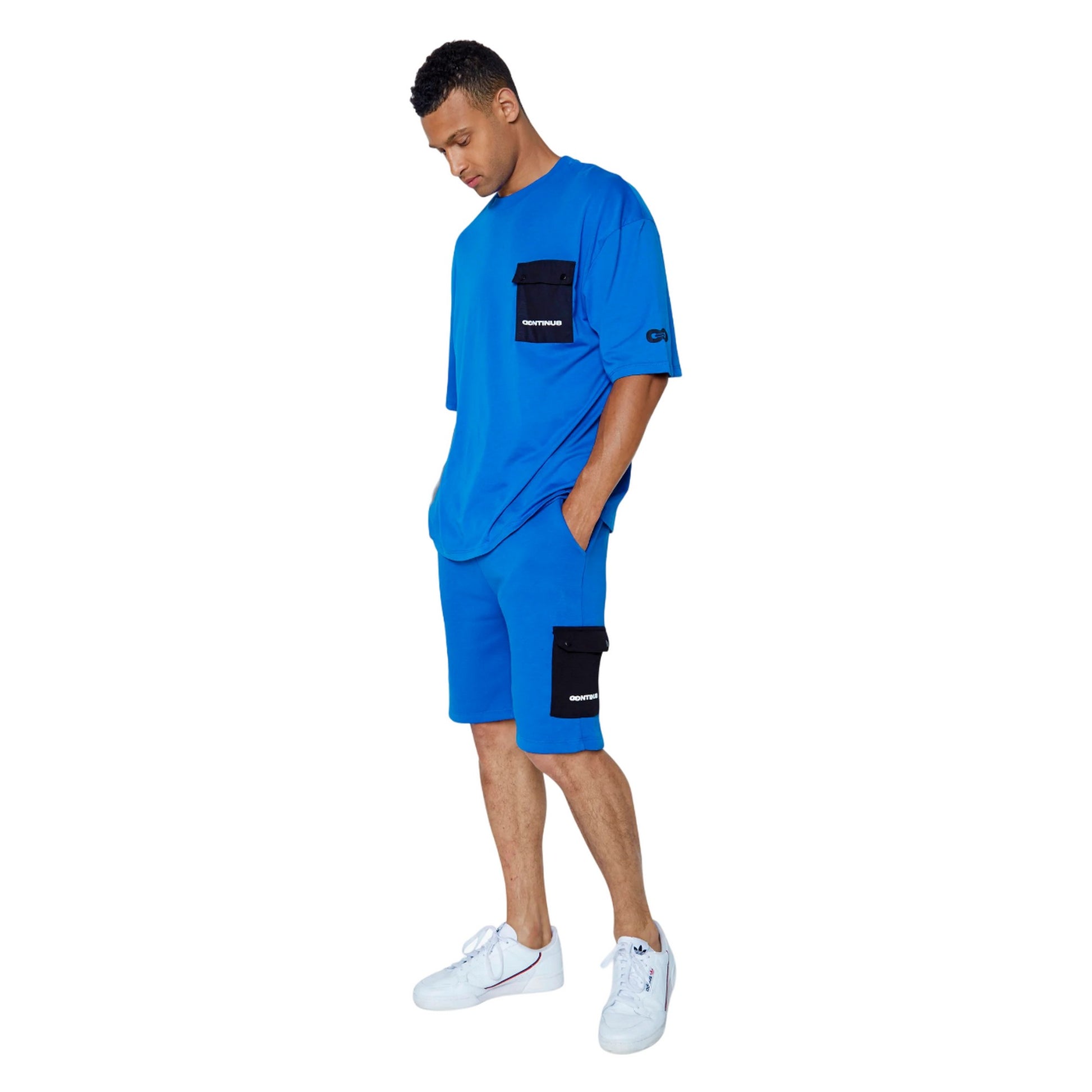 Blue - Side - Hype Unisex Adult Continu8 Cargo Pocket Boxy T-Shirt