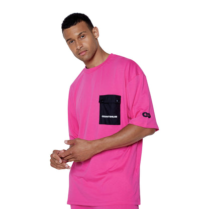 Pink - Front - Hype Unisex Adult Continu8 Cargo Pocket Boxy T-Shirt