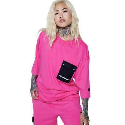 Pink - Back - Hype Unisex Adult Continu8 Cargo Pocket Boxy T-Shirt