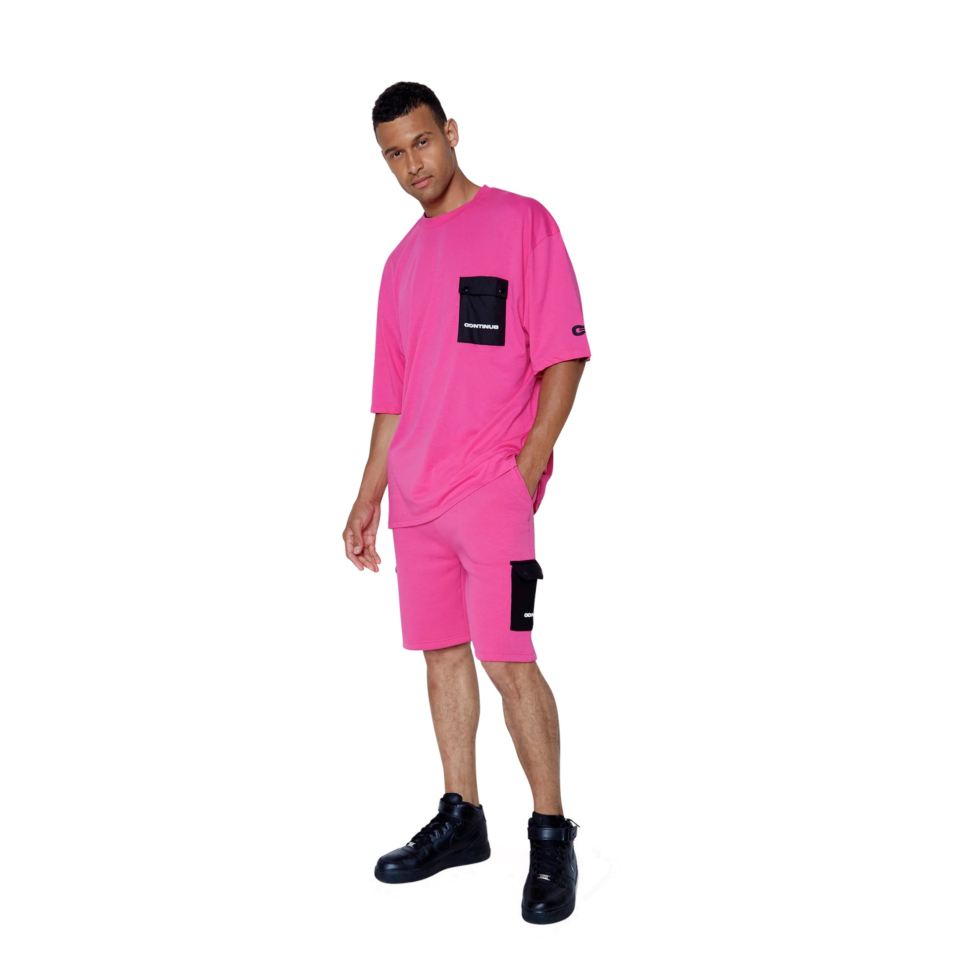 Pink - Side - Hype Unisex Adult Continu8 Cargo Pocket Boxy T-Shirt