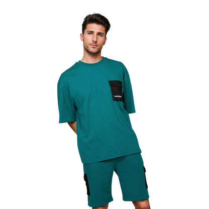 Teal - Front - Hype Unisex Adult Continu8 Cargo Pocket Boxy T-Shirt