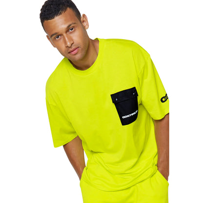 Yellow - Front - Hype Unisex Adult Continu8 Cargo Pocket Boxy T-Shirt