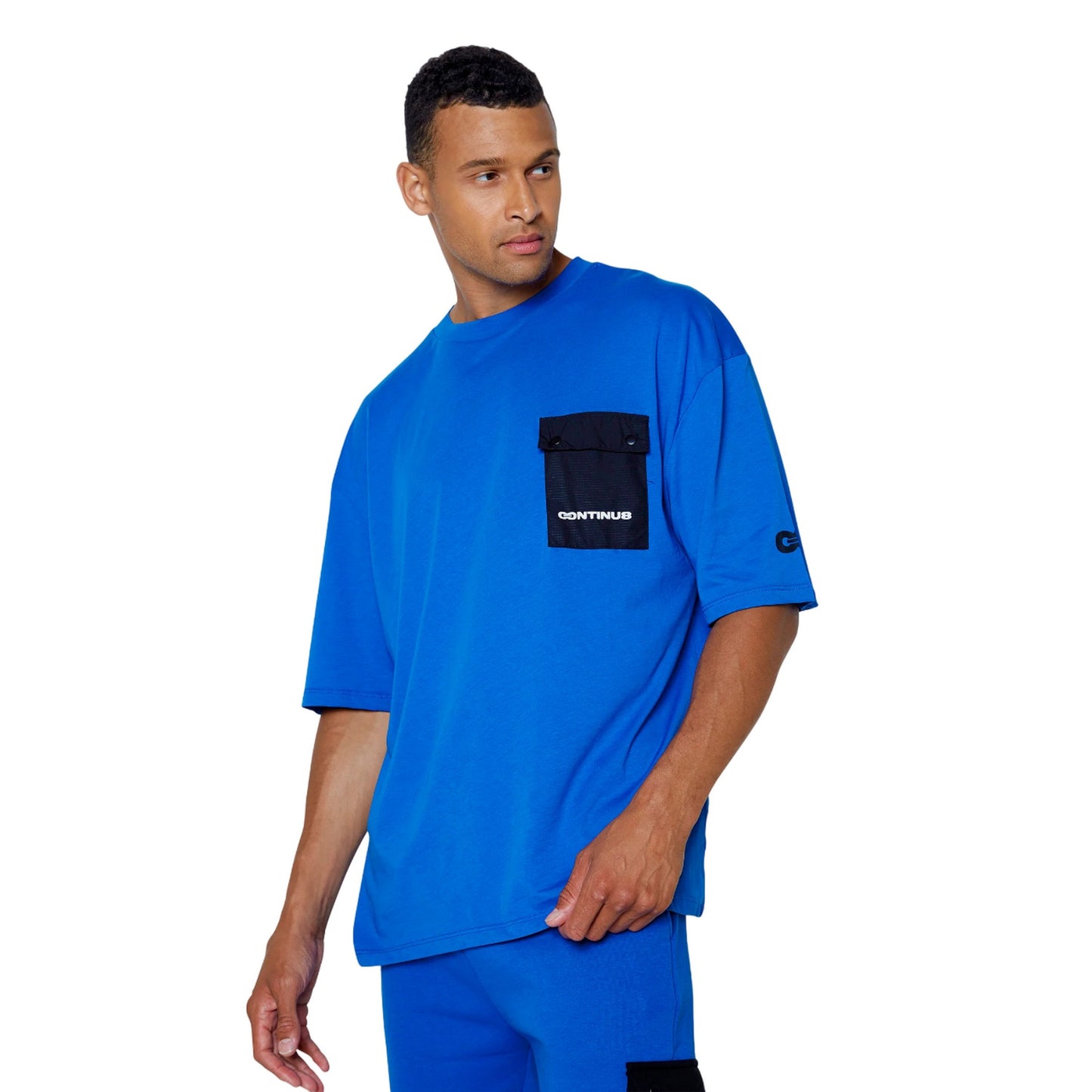 Blue - Front - Hype Unisex Adult Continu8 Cargo Pocket Boxy T-Shirt