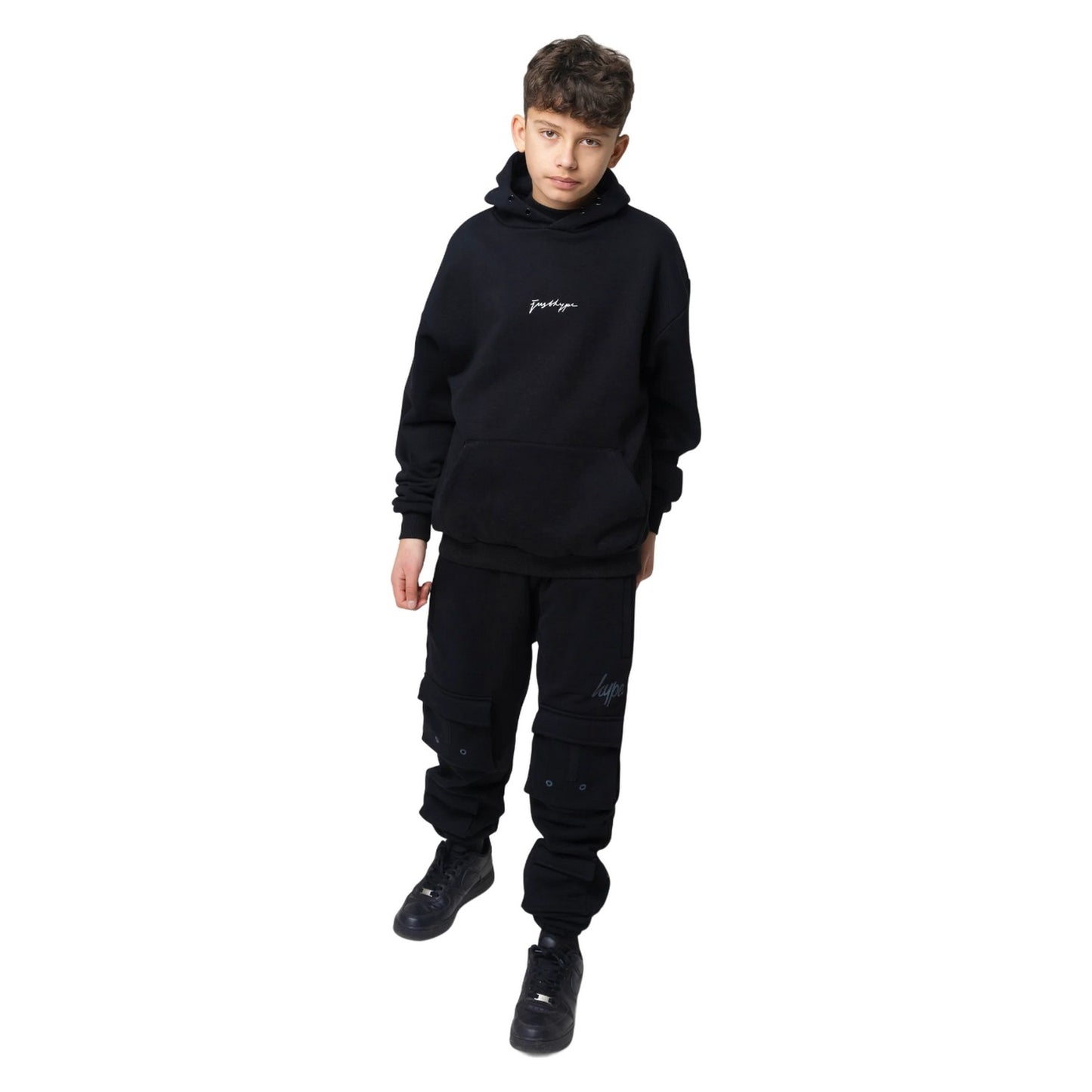 Black - Side - Hype Boys Acid Wash Jogging Bottoms