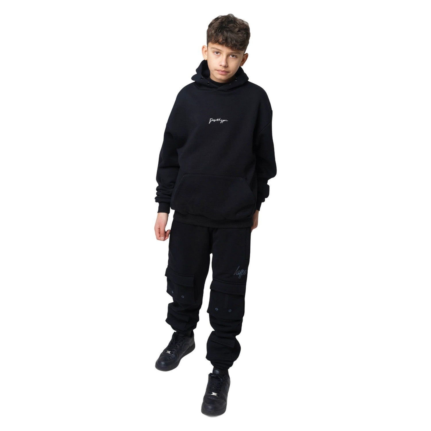 Black - Side - Hype Boys Acid Wash Jogging Bottoms