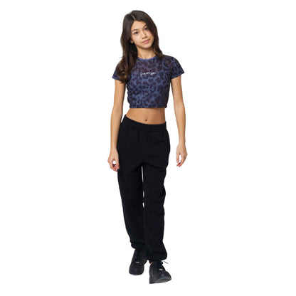 Black - Side - Hype Girls Mono Leopard T-Shirt