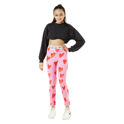 Pink-Red-White - Side - Hype Girls Scribble Hearts Leggings