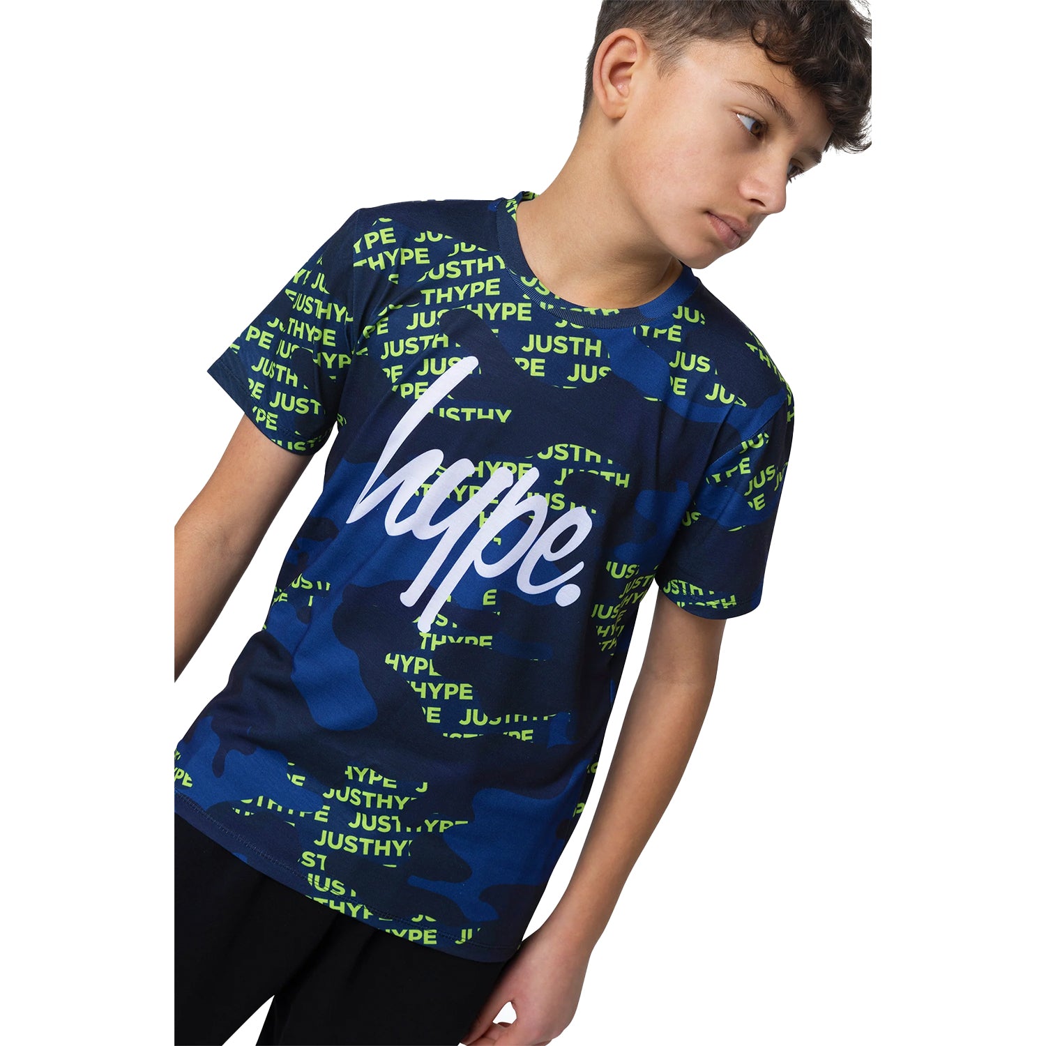Blue-Green - Side - Hype Boys Camo Block Logo T-Shirt