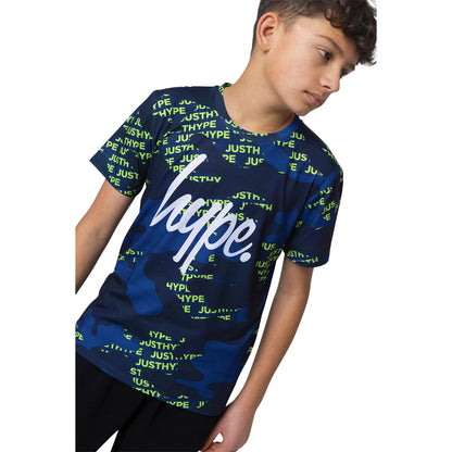 Blue-Green - Side - Hype Boys Camo Block Logo T-Shirt