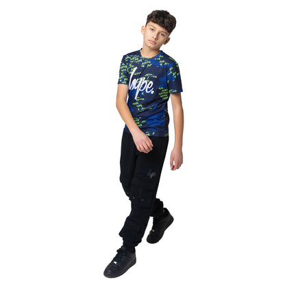 Blue-Green - Lifestyle - Hype Boys Camo Block Logo T-Shirt