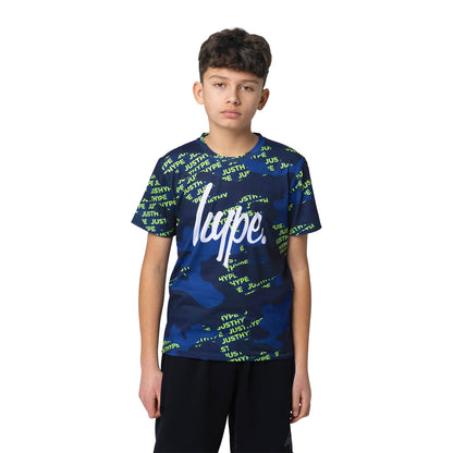 Blue-Green - Front - Hype Boys Camo Block Logo T-Shirt
