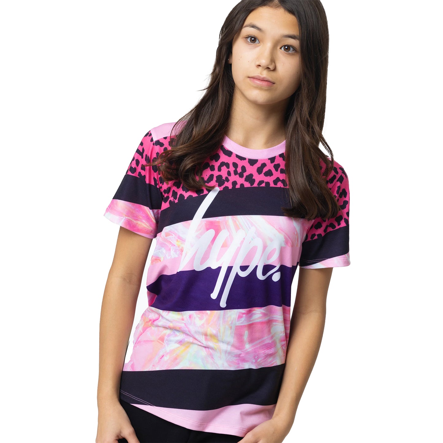 Dark Pink - Side - Hype Girls Stripe T-Shirt