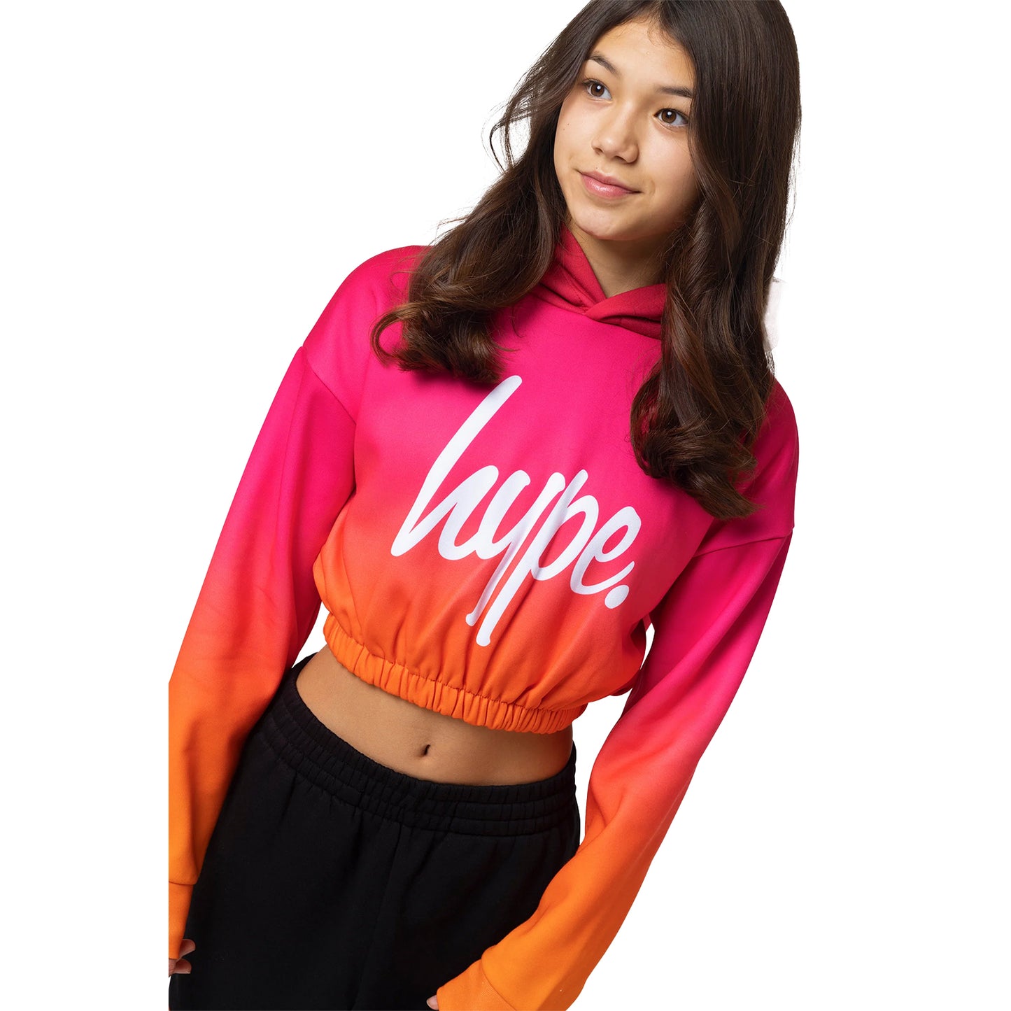 Orange - Side - Hype Girls Fade Cropped Hoodie