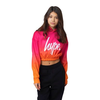 Orange - Front - Hype Girls Fade Cropped Hoodie
