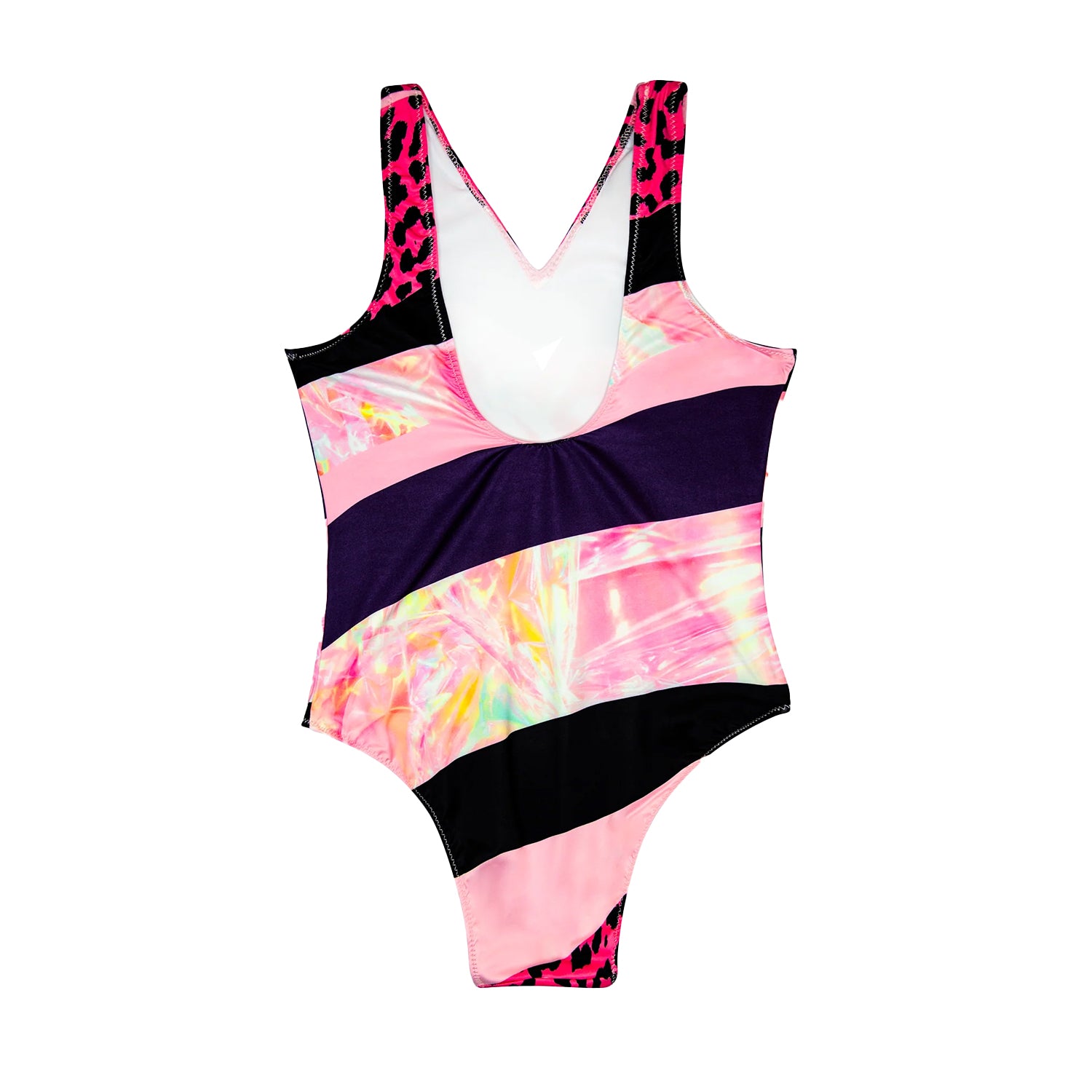 Multicoloured - Back - Hype Girls Stripe One Piece Swimsuit