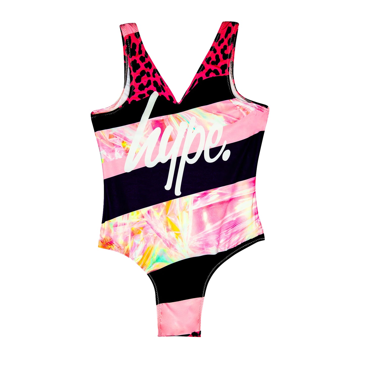 Multicoloured - Front - Hype Girls Stripe One Piece Swimsuit