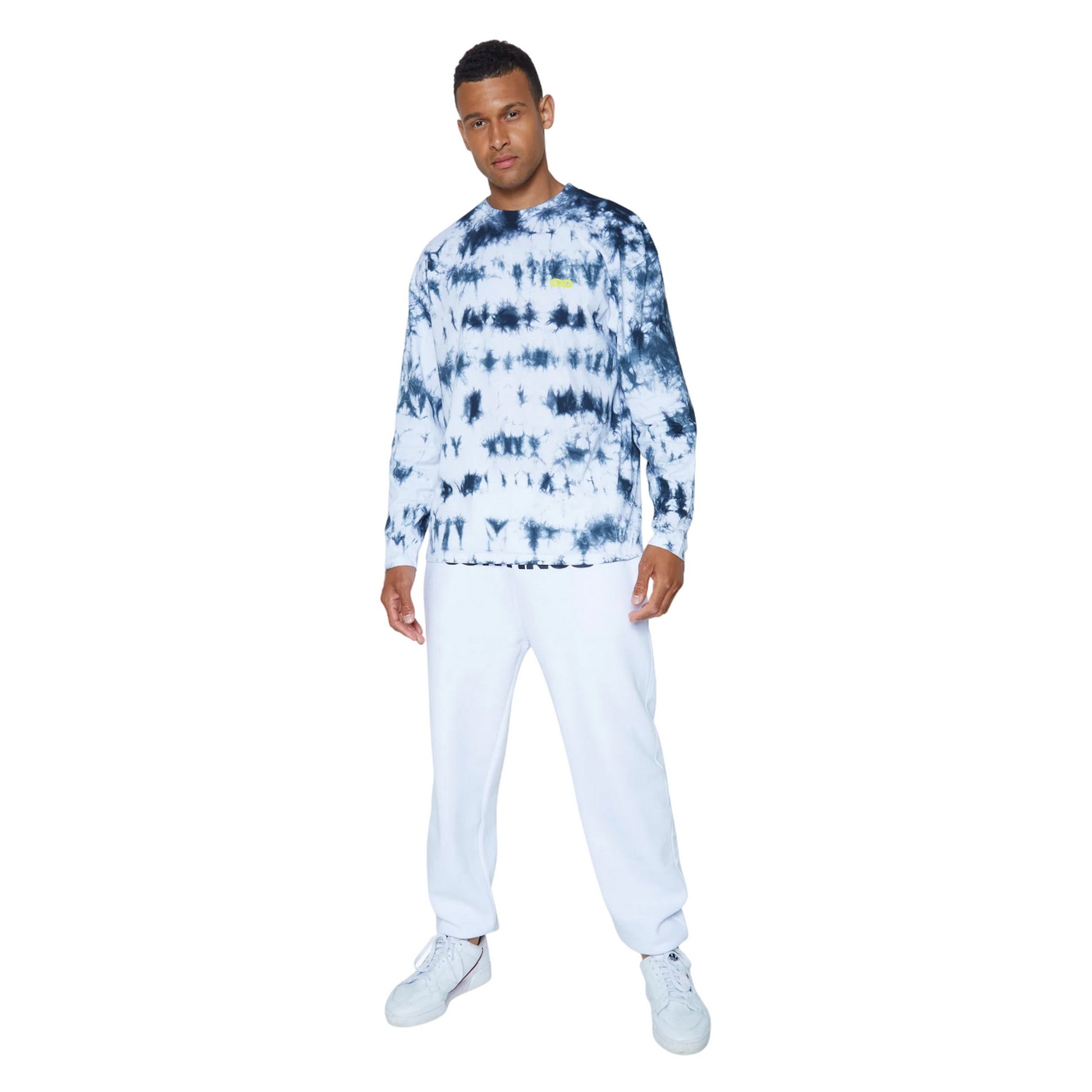 Blue-White - Side - Hype Unisex Adult Mono Tie Dye Continu8 Boxy Long-Sleeved T-Shirt