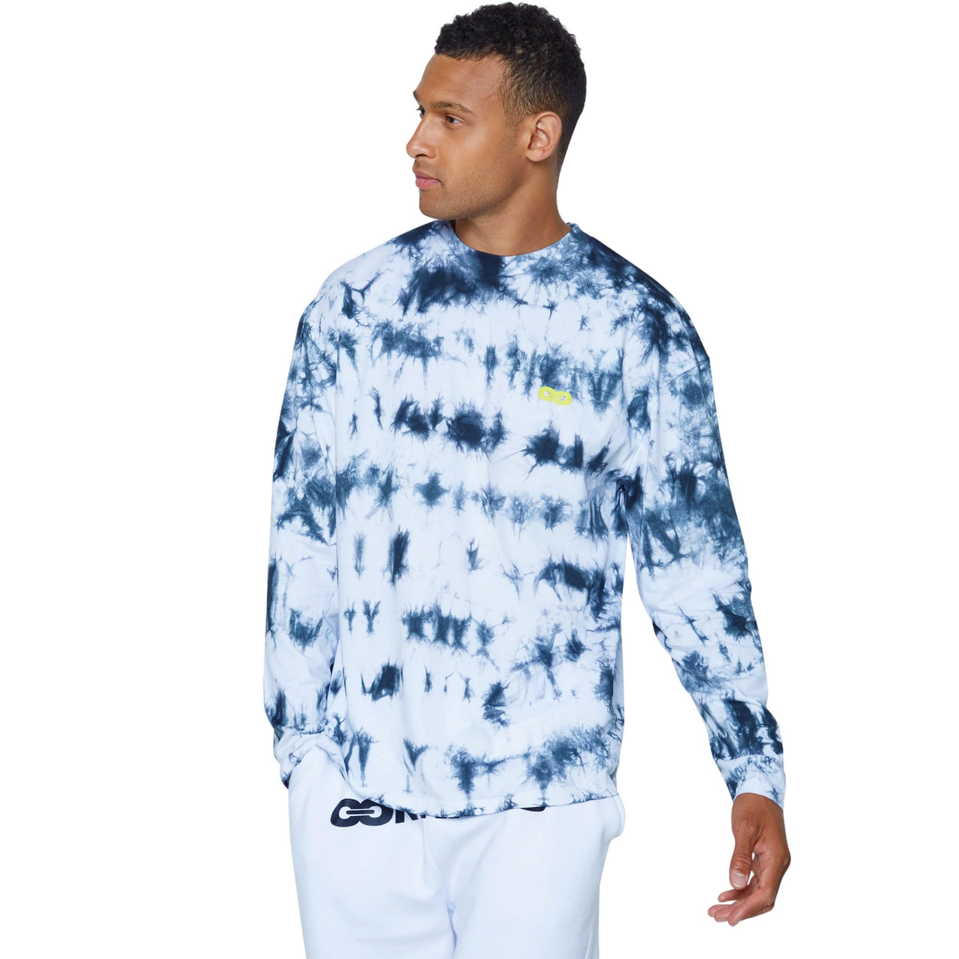 Blue-White - Front - Hype Unisex Adult Mono Tie Dye Continu8 Boxy Long-Sleeved T-Shirt