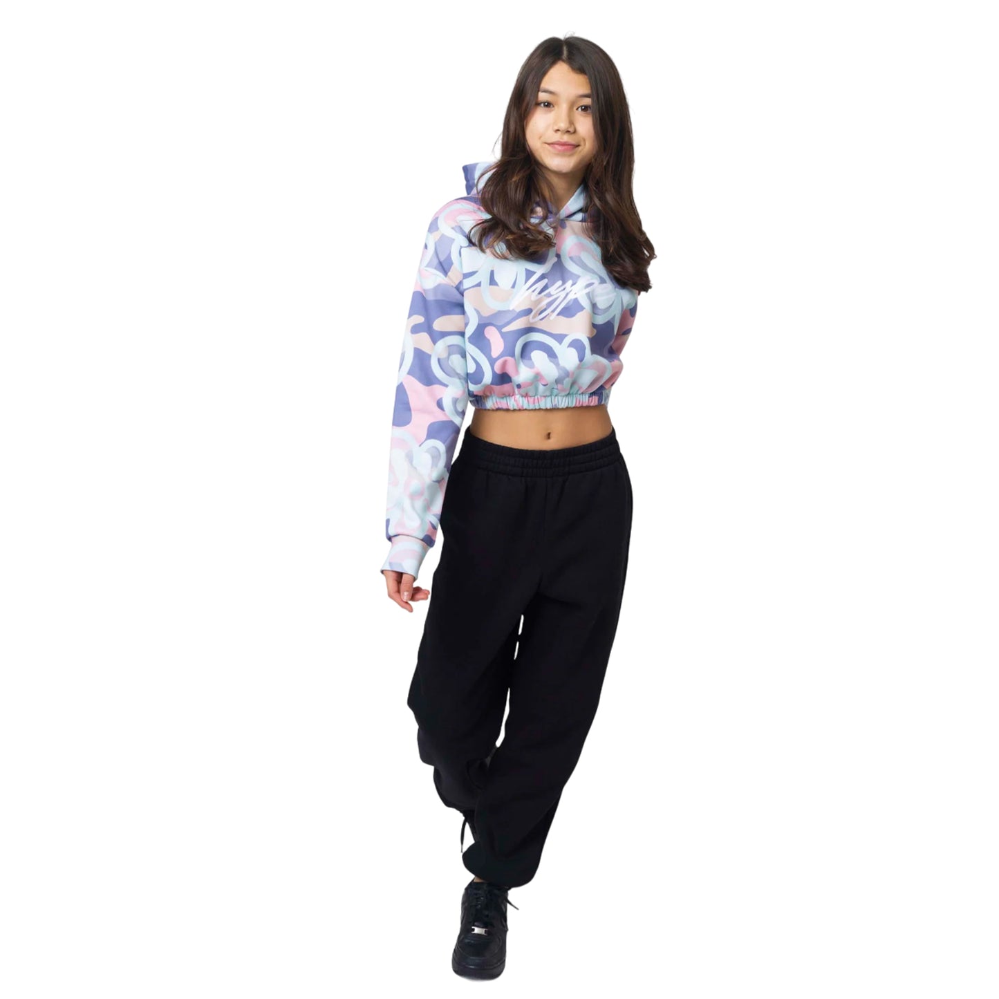 Pink - Side - Hype Girls Camo Floral Crop Hoodie