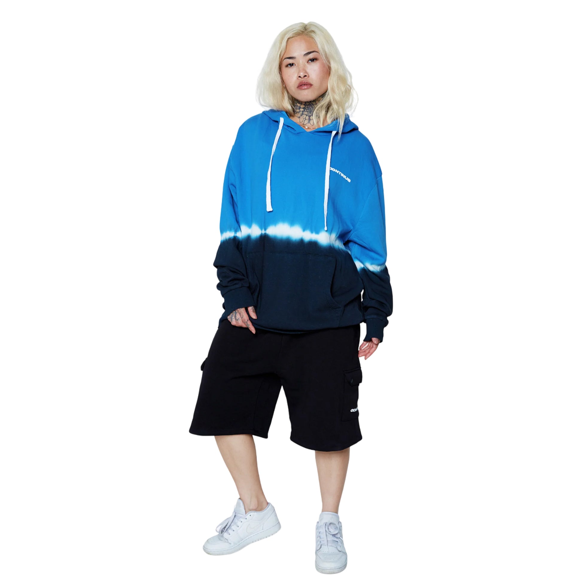 Blue-Black - Side - Hype Unisex Adult Tie Dye Continu8 Boxy Hoodie
