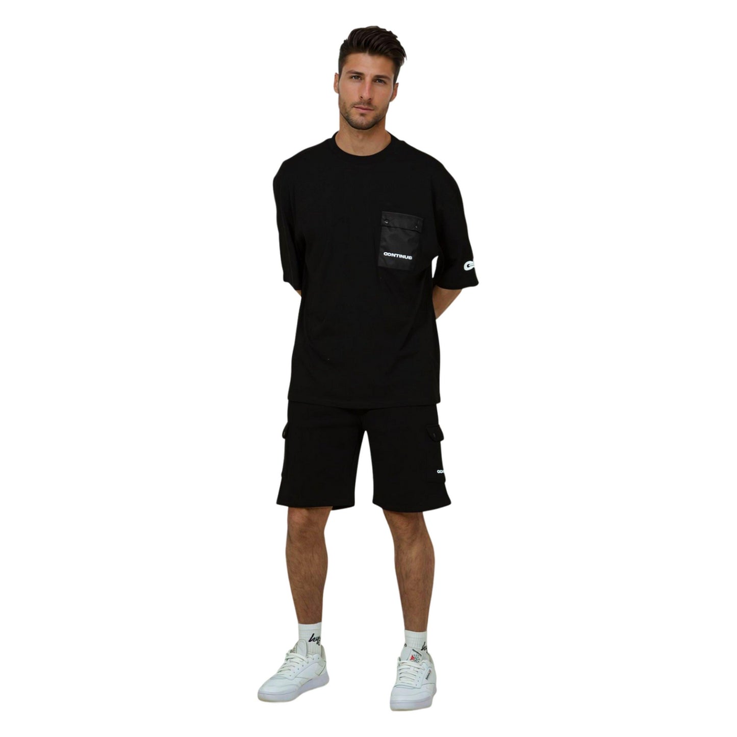 Black - Side - Hype Unisex Adult Continu8 Cargo Pocket Shorts