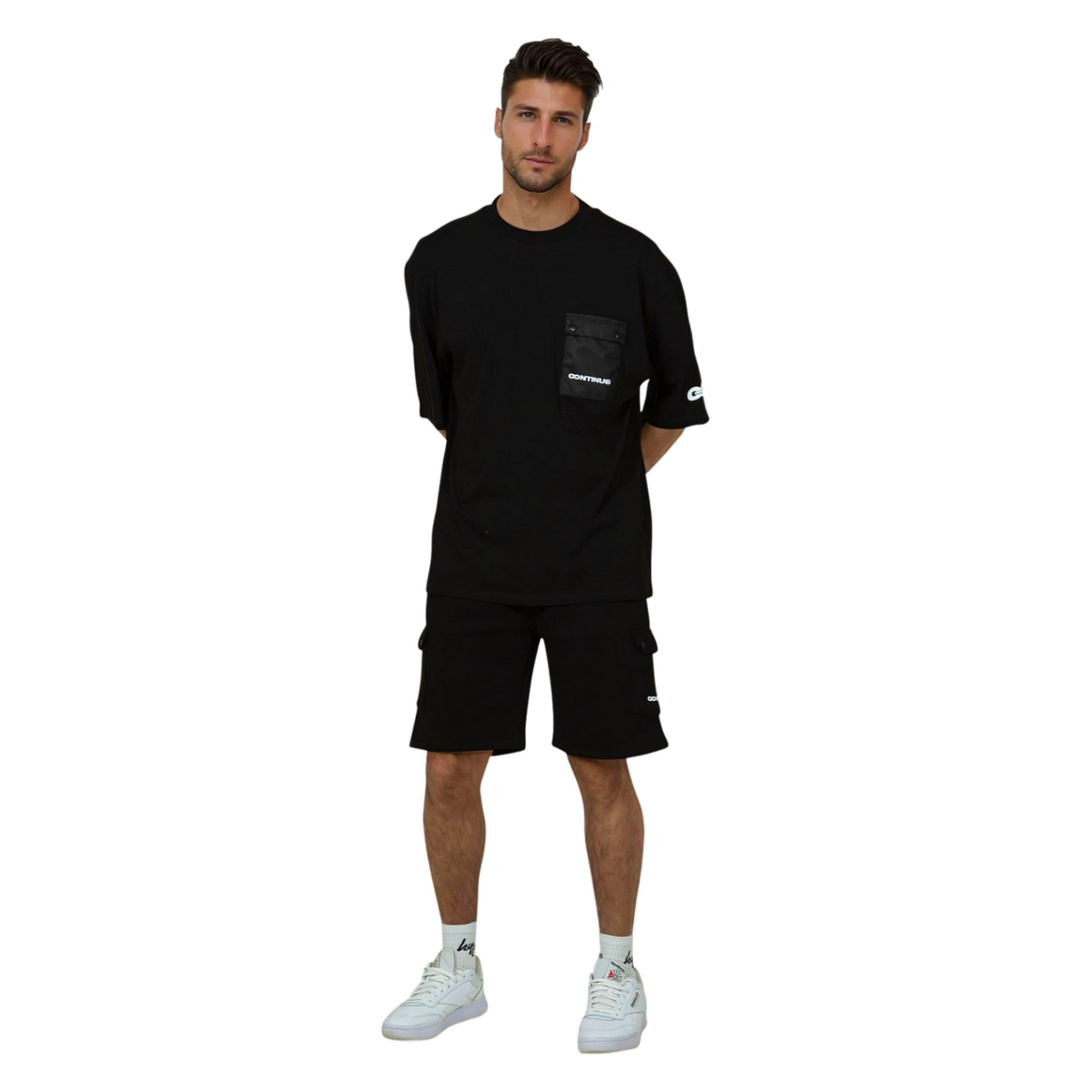 Black - Side - Hype Unisex Adult Continu8 Cargo Pocket Shorts