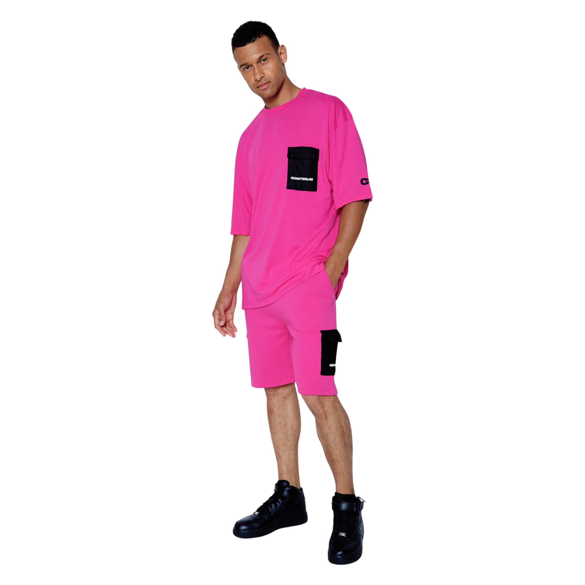Pink - Side - Hype Unisex Adult Continu8 Cargo Pocket Shorts