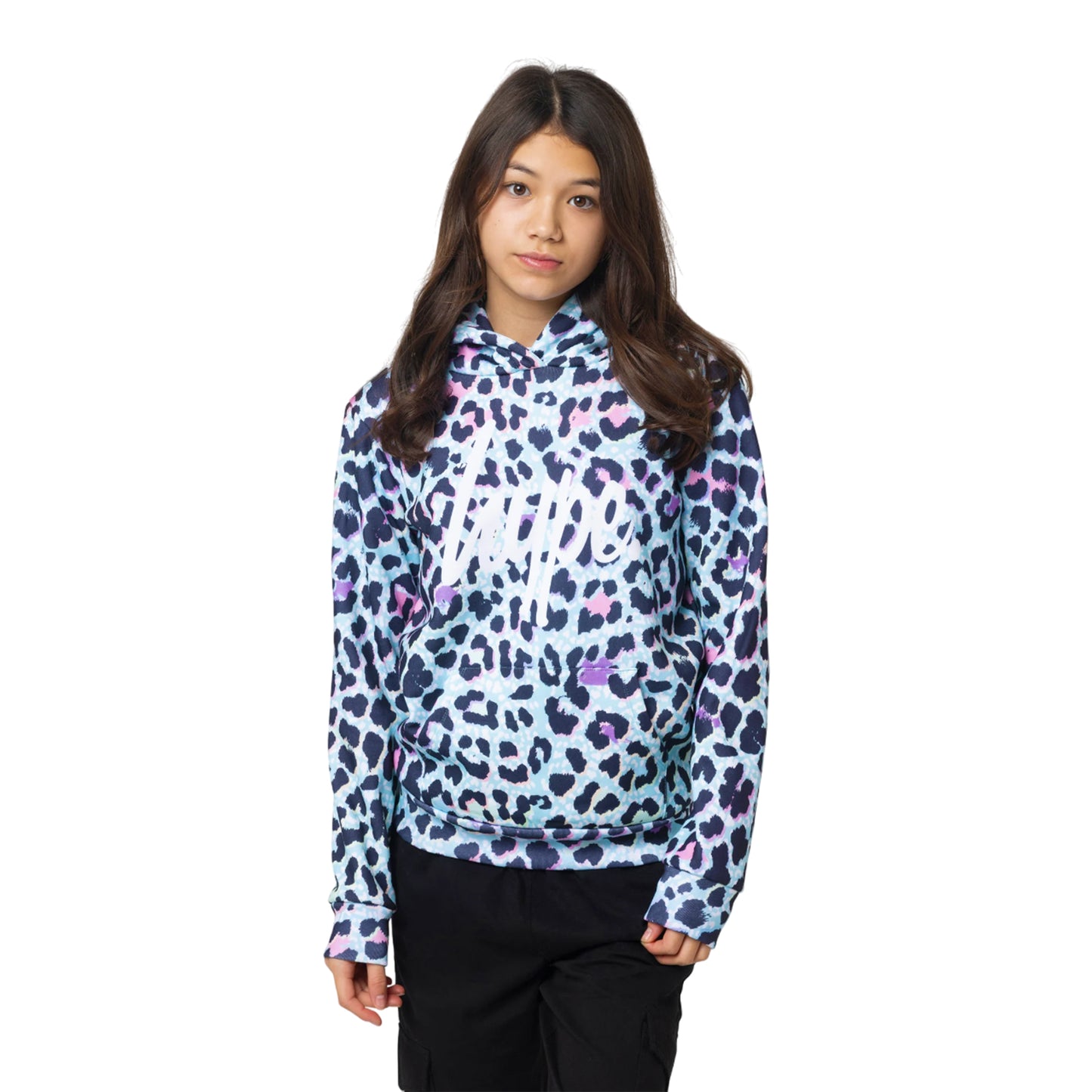 Multicoloured - Front - Hype Girls Leopard Print Hoodie