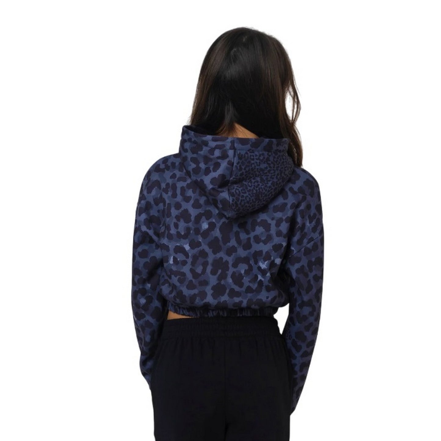 Blue-Black - Back - Hype Girls Leopard Print Crop Hoodie