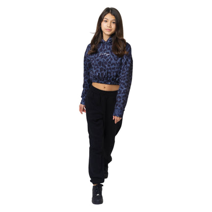 Blue-Black - Side - Hype Girls Leopard Print Crop Hoodie