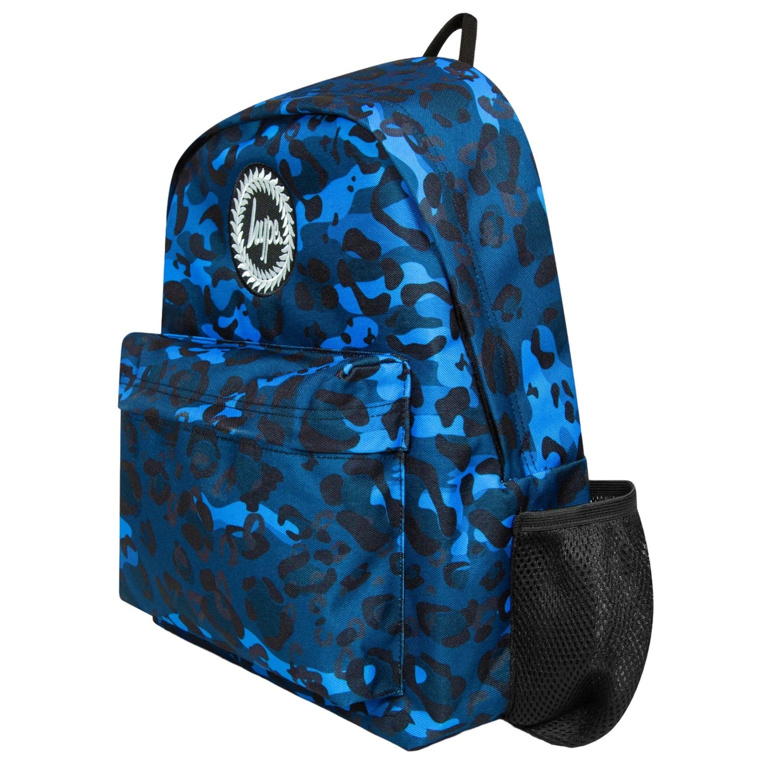 Blue-Black - Side - Hype Childrens-Kids Leopard Camo Backpack