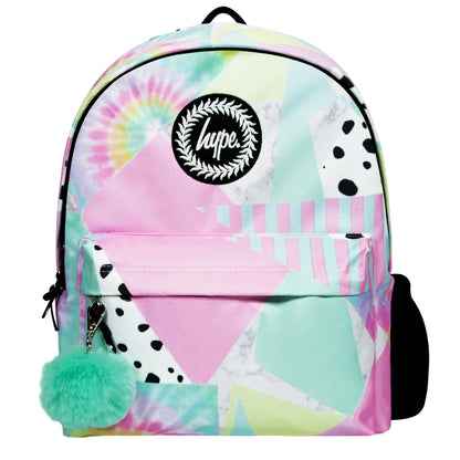 Pink-Multicoloured - Front - Hype Childrens-Kids Pastel Collage Backpack