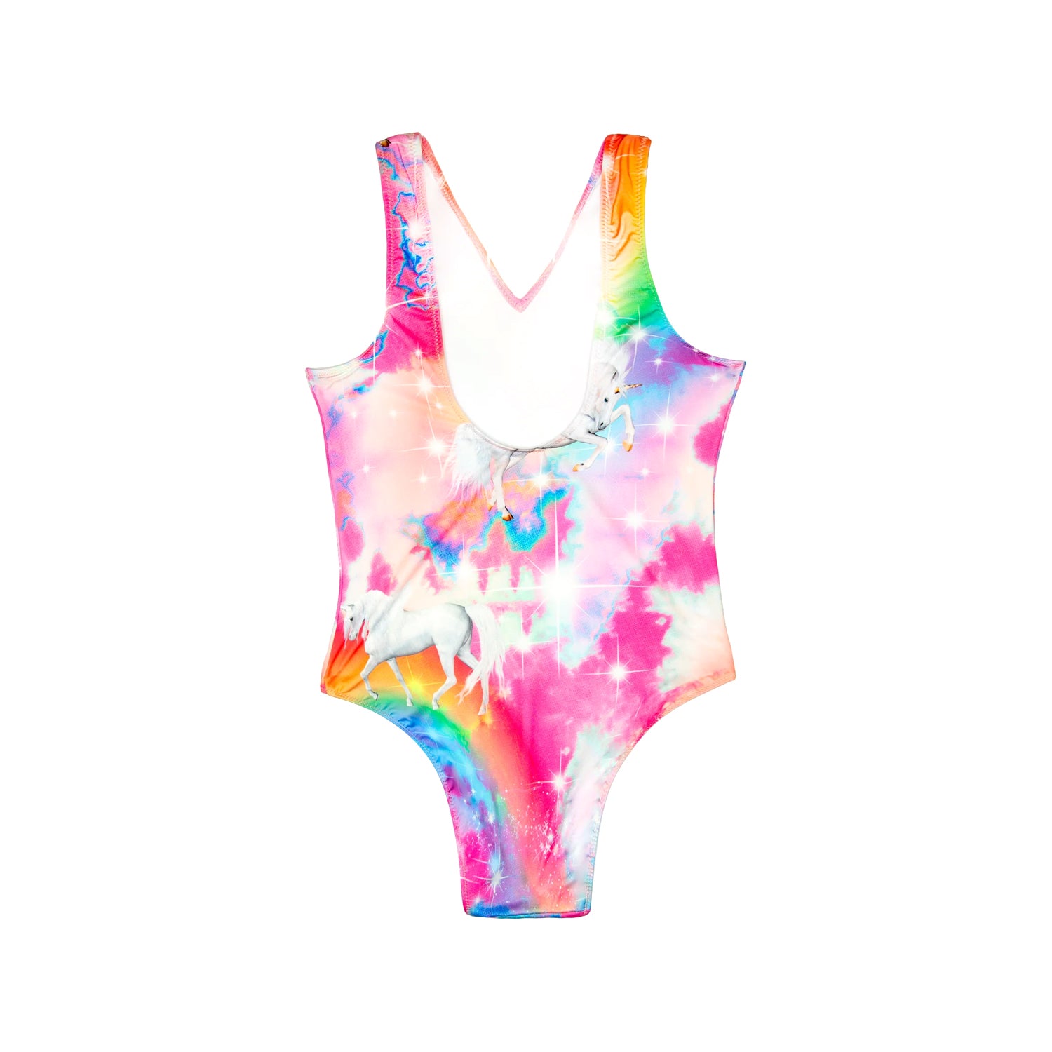 Multicoloured - Back - Hype Girls Rainbow Unicorn Sparkle One Piece Swimsuit