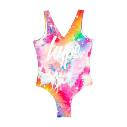 Multicoloured - Front - Hype Girls Rainbow Unicorn Sparkle One Piece Swimsuit