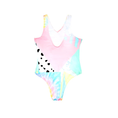 Multicoloured - Back - Hype Girls Pastel Collage One Piece Swimsuit