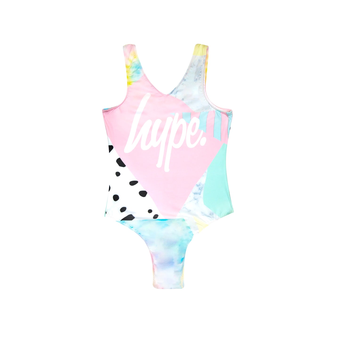 Multicoloured - Front - Hype Girls Pastel Collage One Piece Swimsuit