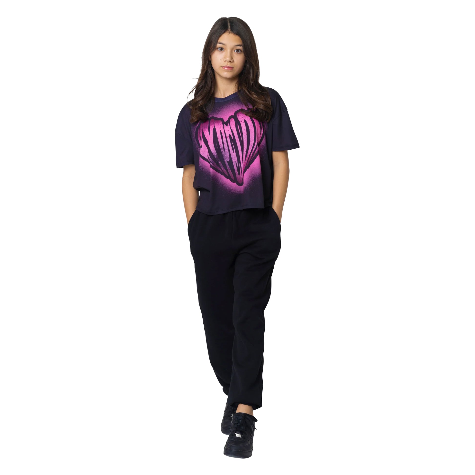 Black-Pink - Side - Hype Girls Heart Spray T-Shirt