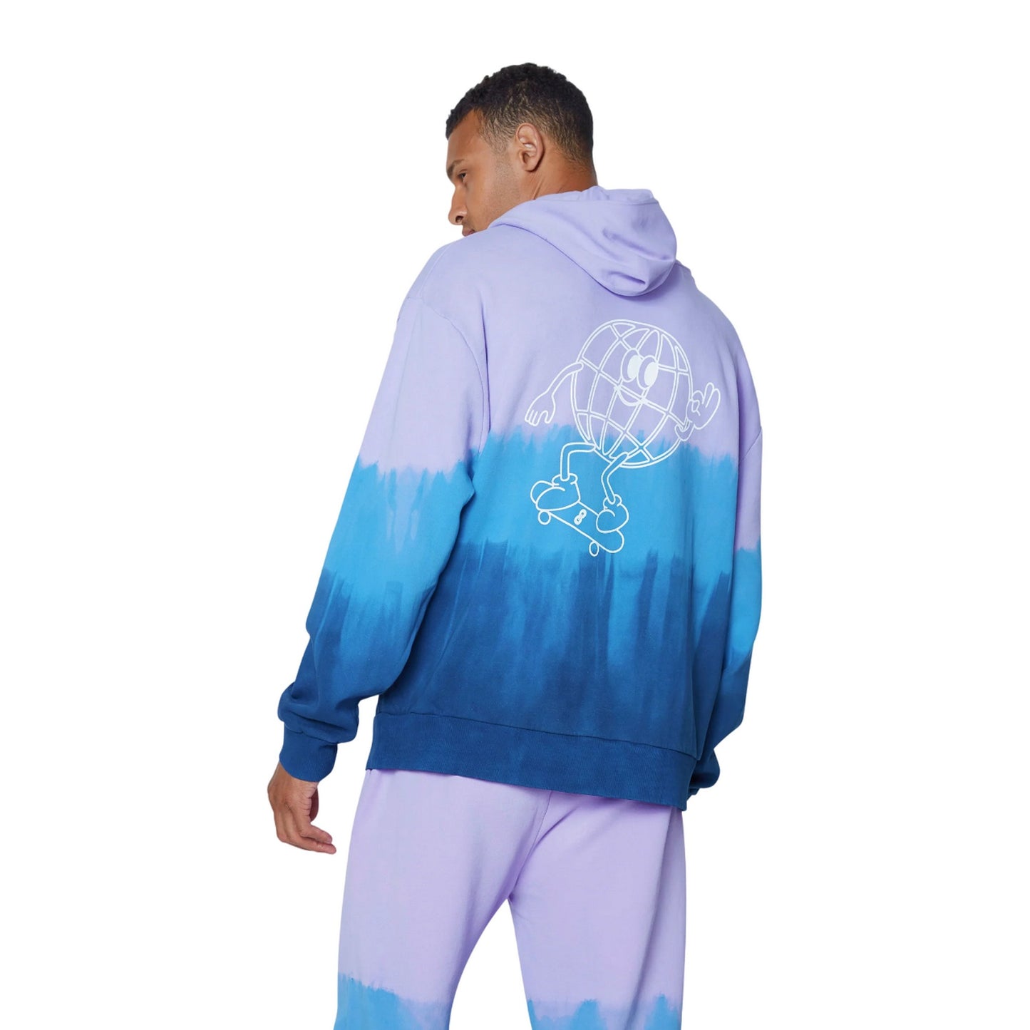 Purple-Blue - Back - Hype Unisex Adult Tie Dye Skater Globe Continu8 Boxy Hoodie