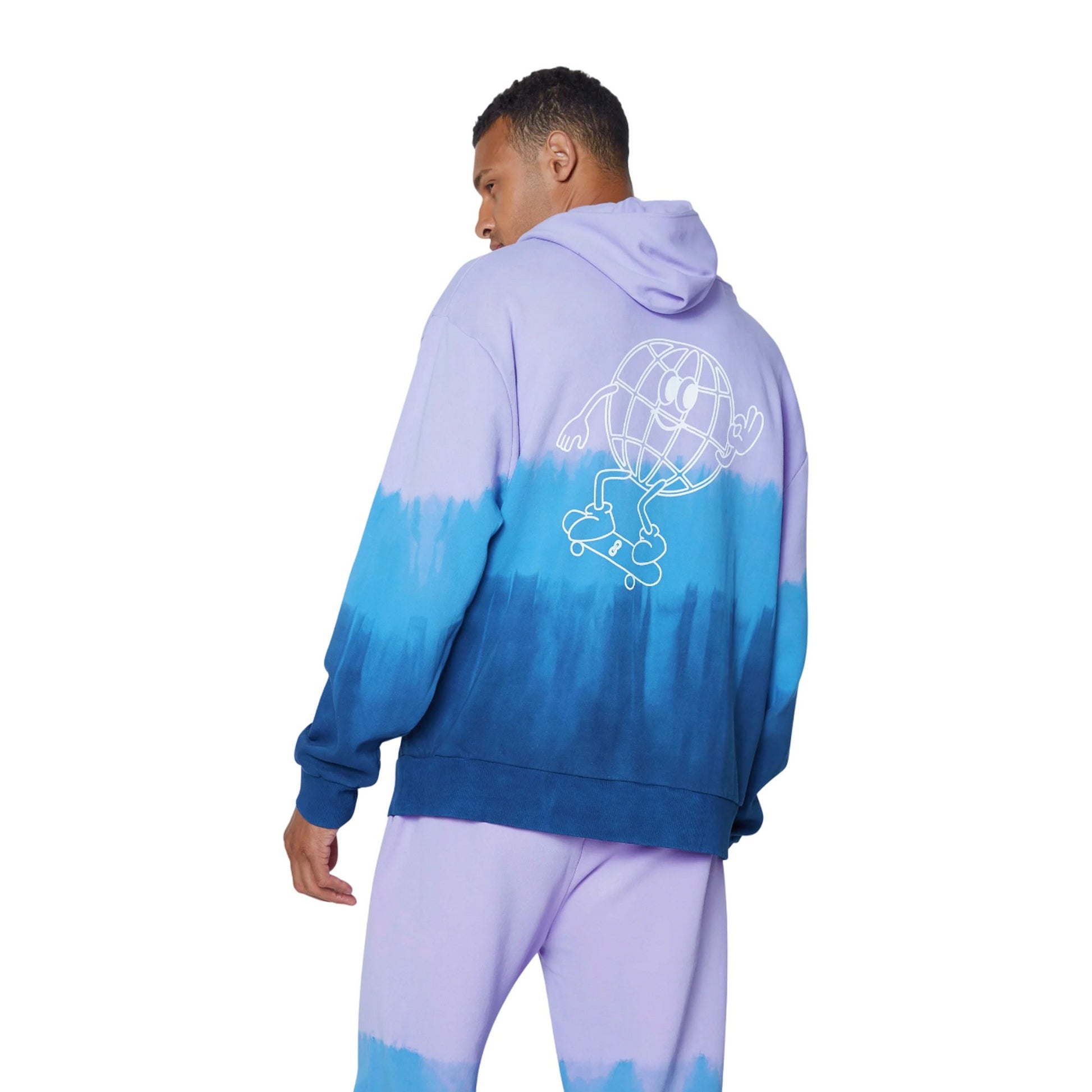 Purple-Blue - Back - Hype Unisex Adult Tie Dye Skater Globe Continu8 Boxy Hoodie