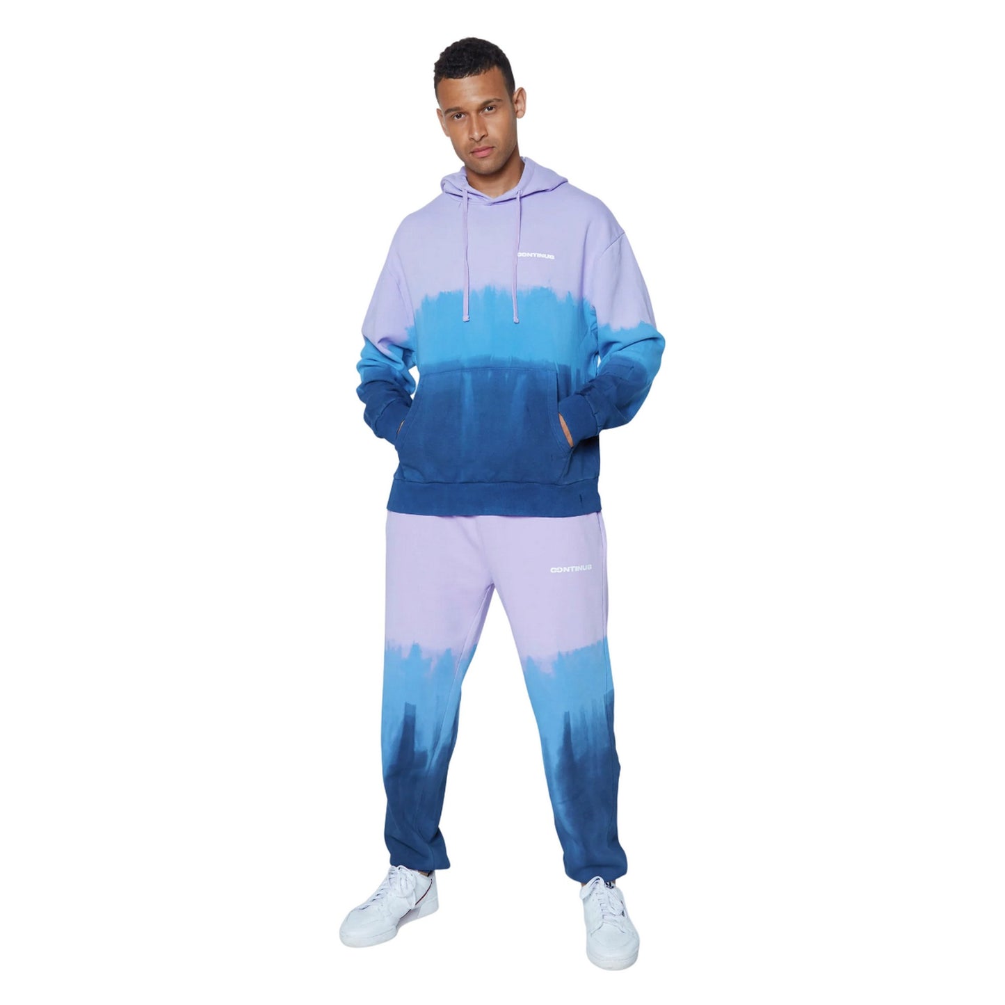 Purple-Blue - Side - Hype Unisex Adult Tie Dye Skater Globe Continu8 Boxy Hoodie