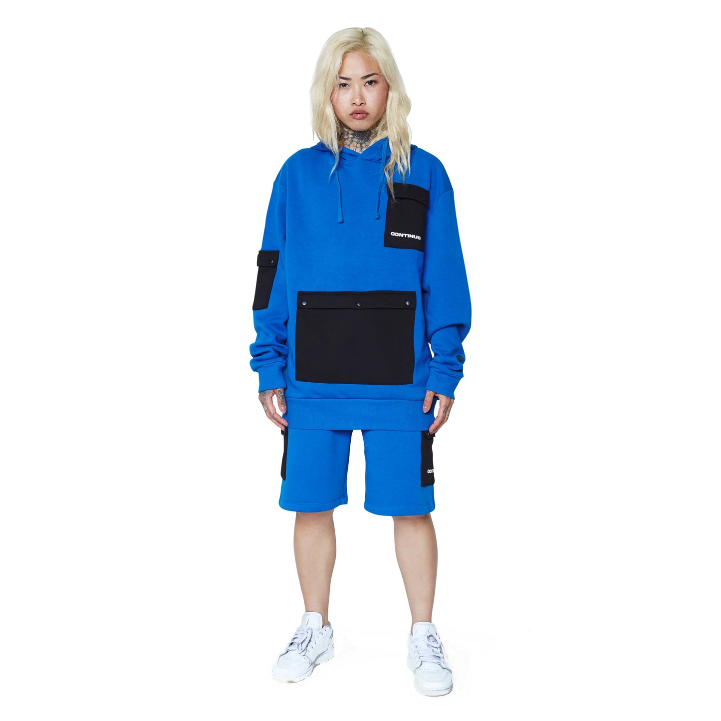 Blue - Back - Hype Unisex Adult Continu8 Contrast Pocket Boxy Hoodie